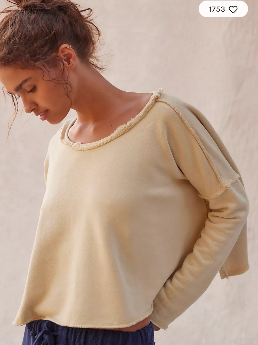 Free People New Haven pullover Relaxed Raw-Edge Cream Sweatshirt Top